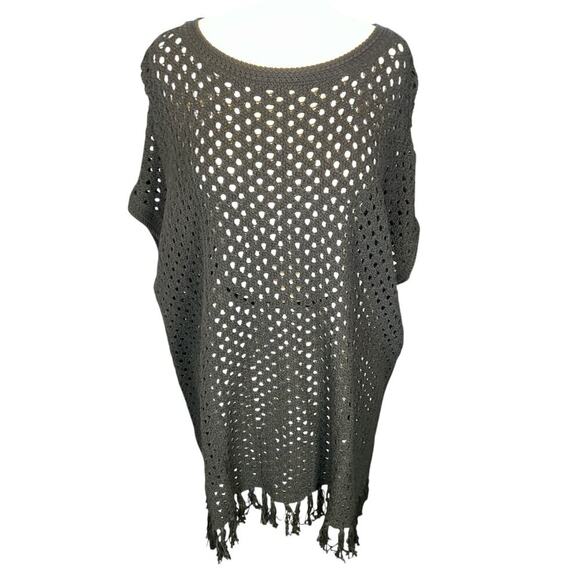 Tommy Bahama Beach Pancho NWT Black Swimsuit Cover Up 100% Cotton Small Tassel - Picture 2 of 12